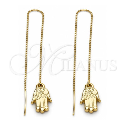 Oro Laminado Threader Earring, Gold Filled Style Hand and Judaica Design, Polished, Golden Finish, 5.114.012