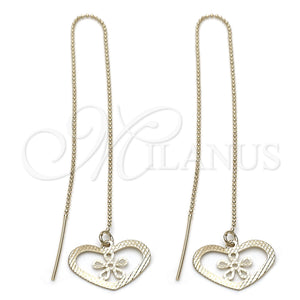 Oro Laminado Threader Earring, Gold Filled Style Heart Design, Polished, Golden Finish, 5.119.012