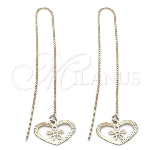 Oro Laminado Threader Earring, Gold Filled Style Heart Design, Polished, Golden Finish, 5.119.012