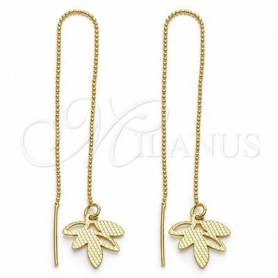 Oro Laminado Threader Earring, Gold Filled Style Leaf Design, Polished, Golden Finish, 5.114.004