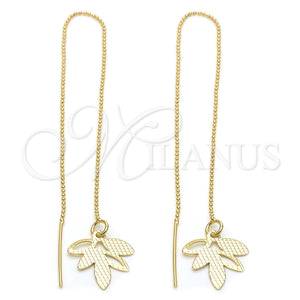 Oro Laminado Threader Earring, Gold Filled Style Leaf Design, Polished, Golden Finish, 5.114.004