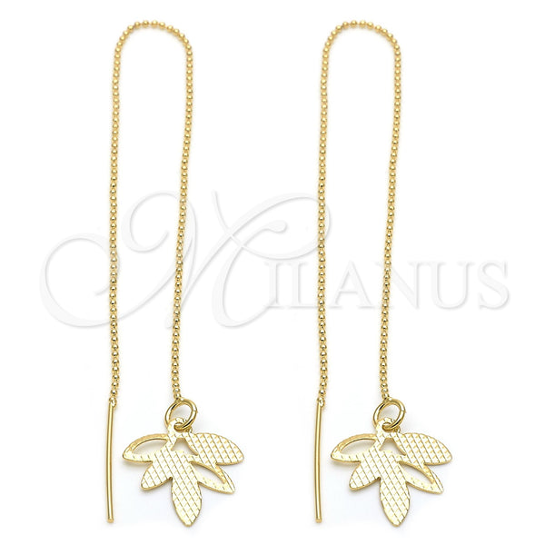 Oro Laminado Threader Earring, Gold Filled Style Leaf Design, Polished, Golden Finish, 5.114.004