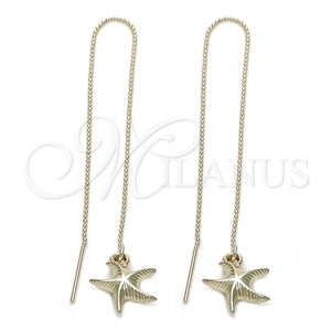 Oro Laminado Threader Earring, Gold Filled Style Star Design, Diamond Cutting Finish, Golden Finish, 5.116.004