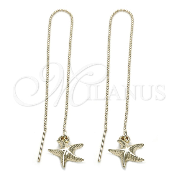 Oro Laminado Threader Earring, Gold Filled Style Star Design, Diamond Cutting Finish, Golden Finish, 5.116.004