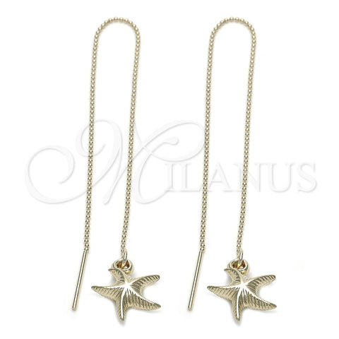Oro Laminado Threader Earring, Gold Filled Style Star Design, Diamond Cutting Finish, Golden Finish, 5.116.004
