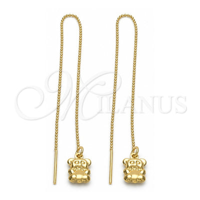 Oro Laminado Threader Earring, Gold Filled Style Teddy Bear Design, Polished, Golden Finish, 5.116.008