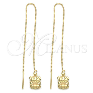 Oro Laminado Threader Earring, Gold Filled Style Teddy Bear Design, Polished, Golden Finish, 5.116.008