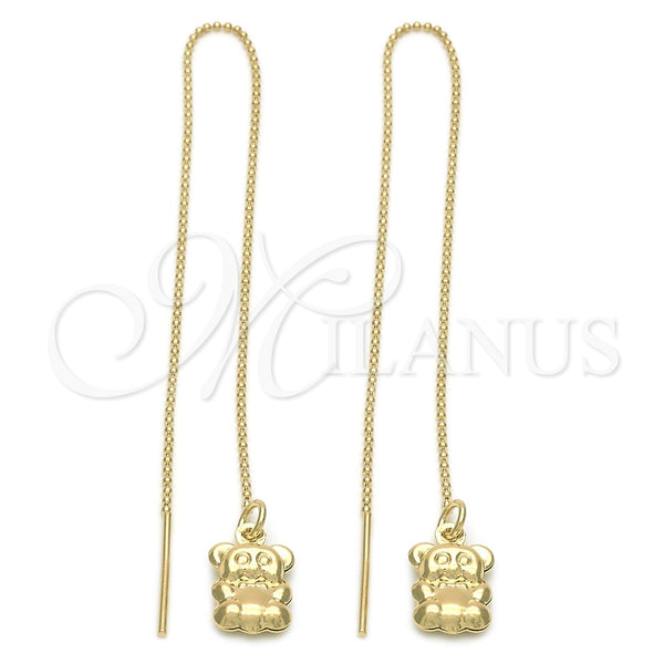 Oro Laminado Threader Earring, Gold Filled Style Teddy Bear Design, Polished, Golden Finish, 5.116.008