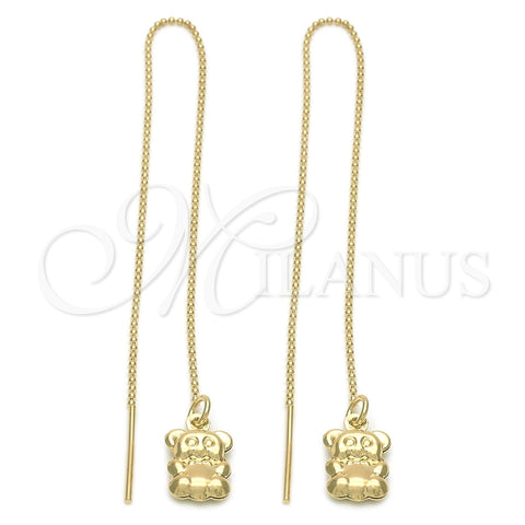 Oro Laminado Threader Earring, Gold Filled Style Teddy Bear Design, Polished, Golden Finish, 5.116.008