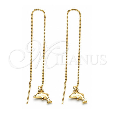 Oro Laminado Threader Earring, Gold Filled Style Dolphin Design, Polished, Golden Finish, 5.122.015