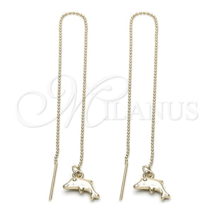 Oro Laminado Threader Earring, Gold Filled Style Dolphin Design, Polished, Golden Finish, 5.122.015