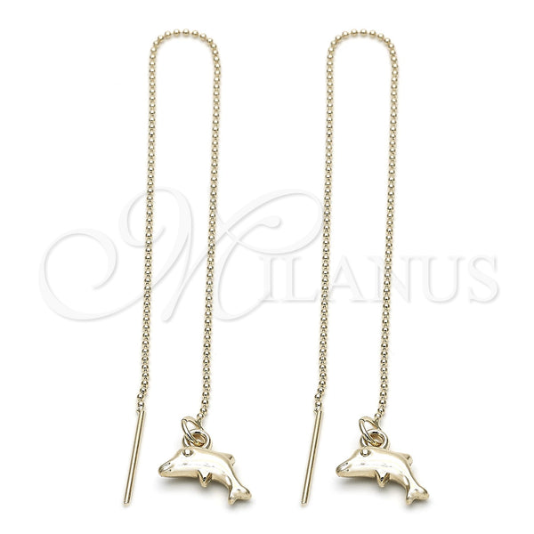 Oro Laminado Threader Earring, Gold Filled Style Dolphin Design, Polished, Golden Finish, 5.122.015