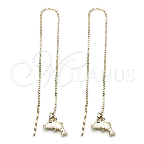 Oro Laminado Threader Earring, Gold Filled Style Dolphin Design, Polished, Golden Finish, 5.122.015