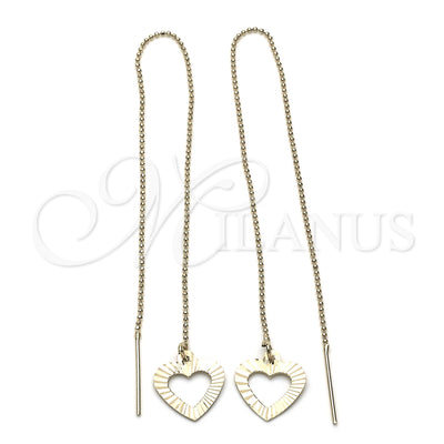 Oro Laminado Threader Earring, Gold Filled Style Heart Design, Diamond Cutting Finish, Golden Finish, 02.63.1623 for wholesale, main product view