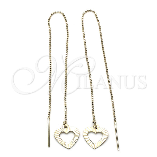 Oro Laminado Threader Earring, Gold Filled Style Heart Design, Diamond Cutting Finish, Golden Finish, 02.63.1623
