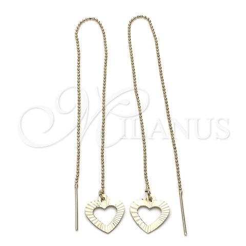 Oro Laminado Threader Earring, Gold Filled Style Heart Design, Diamond Cutting Finish, Golden Finish, 02.63.1623