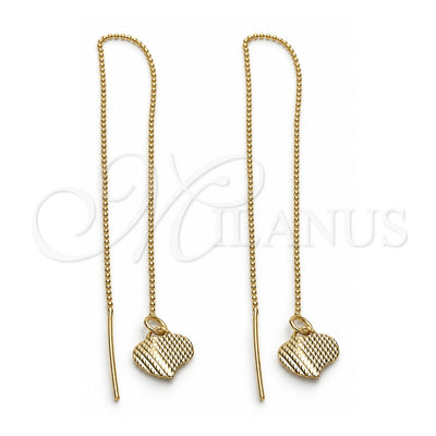 Oro Laminado Threader Earring, Gold Filled Style Heart Design, Polished, Golden Finish, 5.116.010
