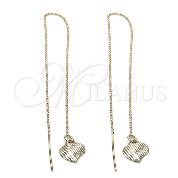 Oro Laminado Threader Earring, Gold Filled Style Heart Design, Polished, Golden Finish, 5.116.010