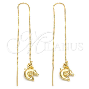 Oro Laminado Threader Earring, Gold Filled Style Dolphin Design, Polished, Golden Finish, 5.117.011