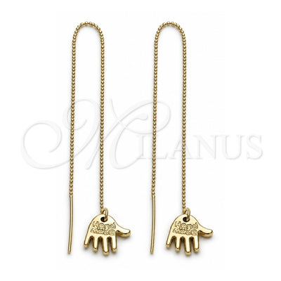 Oro Laminado Threader Earring, Gold Filled Style Hand and Judaica Design, Polished, Golden Finish, 5.116.005