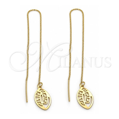 Oro Laminado Threader Earring, Gold Filled Style Greek Key Design, Polished, Golden Finish, 5.117.005