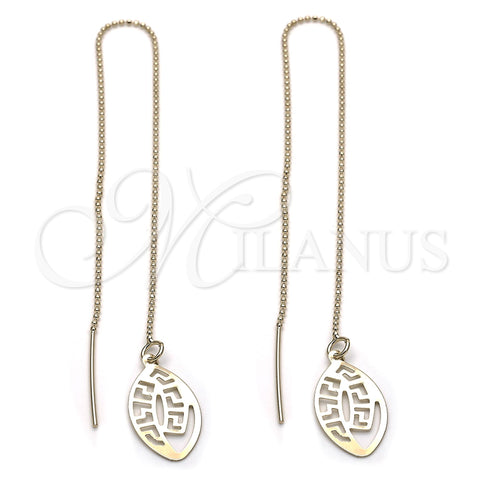 Oro Laminado Threader Earring, Gold Filled Style Greek Key Design, Polished, Golden Finish, 5.117.005