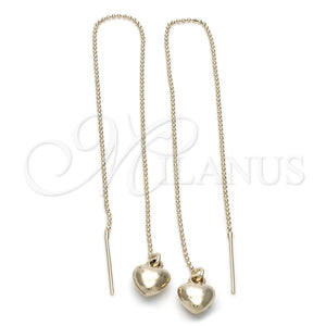 Oro Laminado Threader Earring, Gold Filled Style Heart Design, Polished, Golden Finish, 02.63.1599