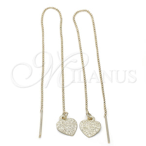 Oro Laminado Threader Earring, Gold Filled Style Heart Design, Polished, Golden Finish, 02.63.1606