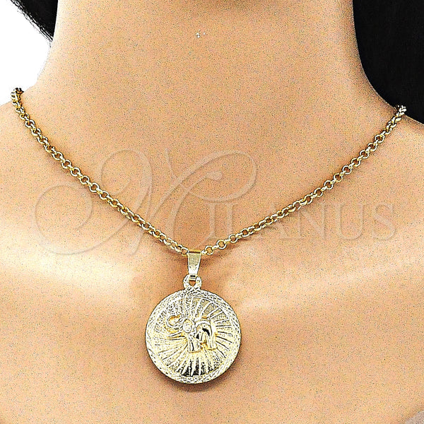 Oro Laminado Fancy Pendant, Gold Filled Style Elephant Design, Diamond Cutting Finish, Golden Finish, 5.182.012