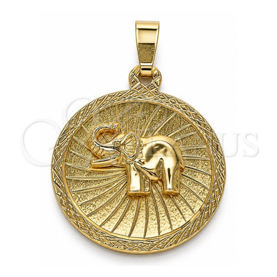 Oro Laminado Fancy Pendant, Gold Filled Style Elephant Design, Diamond Cutting Finish, Golden Finish, 5.182.012