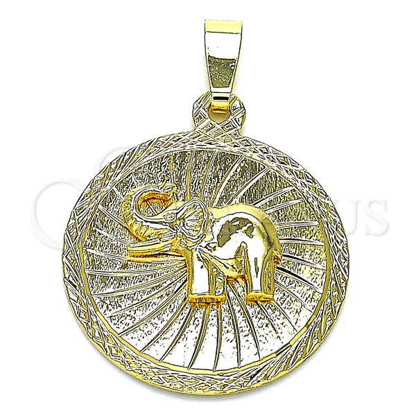 Oro Laminado Fancy Pendant, Gold Filled Style Elephant Design, Diamond Cutting Finish, Golden Finish, 5.182.012