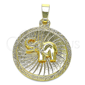 Oro Laminado Fancy Pendant, Gold Filled Style Elephant Design, Diamond Cutting Finish, Golden Finish, 5.182.012