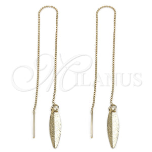 Oro Laminado Threader Earring, Gold Filled Style Leaf Design, Polished, Golden Finish, 5.115.004