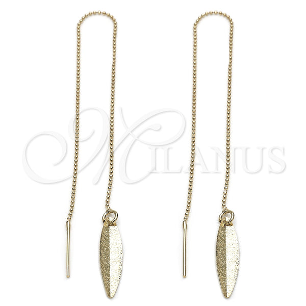 Oro Laminado Threader Earring, Gold Filled Style Leaf Design, Polished, Golden Finish, 5.115.004
