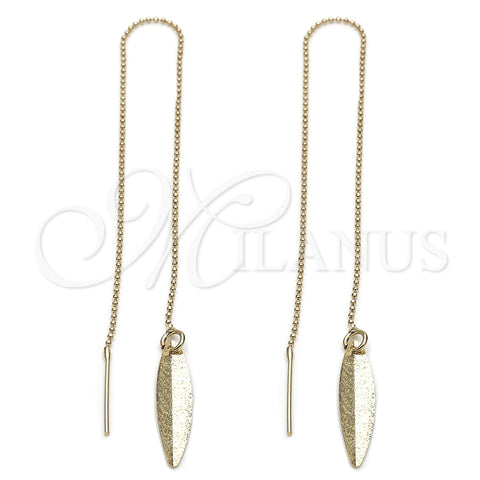 Oro Laminado Threader Earring, Gold Filled Style Leaf Design, Polished, Golden Finish, 5.115.004