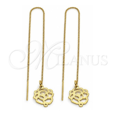 Oro Laminado Threader Earring, Gold Filled Style Flower Design, Diamond Cutting Finish, Golden Finish, 5.117.001