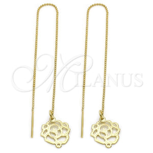 Oro Laminado Threader Earring, Gold Filled Style Flower Design, Diamond Cutting Finish, Golden Finish, 5.117.001