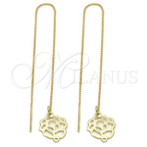 Oro Laminado Threader Earring, Gold Filled Style Flower Design, Diamond Cutting Finish, Golden Finish, 5.117.001