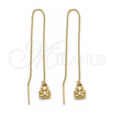 Oro Laminado Threader Earring, Gold Filled Style Teddy Bear Design, Polished, Golden Finish, 5.116.009
