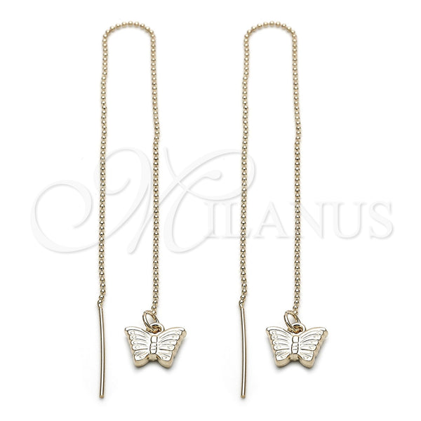 Oro Laminado Threader Earring, Gold Filled Style Butterfly Design, Polished, Golden Finish, 5.122.014