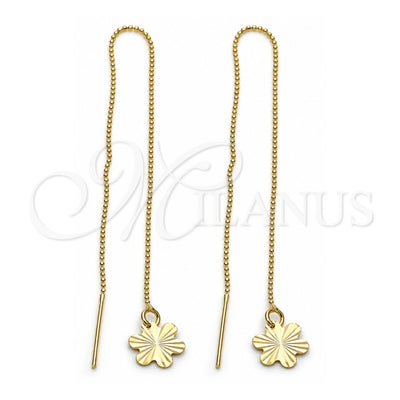 Oro Laminado Threader Earring, Gold Filled Style Flower Design, Polished, Golden Finish, 5.115.001