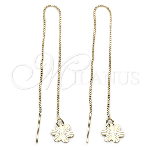 Oro Laminado Threader Earring, Gold Filled Style Flower Design, Polished, Golden Finish, 5.115.001