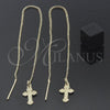 Oro Laminado Threader Earring, Gold Filled Style Cross Design, Polished, Golden Finish, 5.122.013
