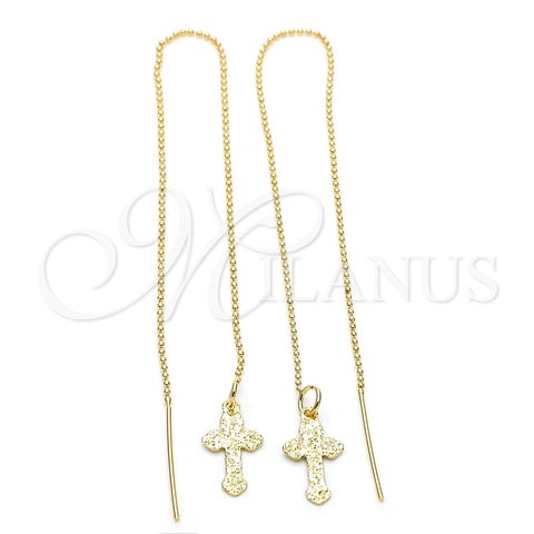 Oro Laminado Threader Earring, Gold Filled Style Cross Design, Polished, Golden Finish, 5.122.013