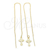 Oro Laminado Threader Earring, Gold Filled Style Cross Design, Polished, Golden Finish, 5.122.013