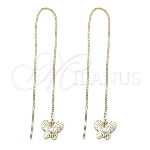 Oro Laminado Threader Earring, Gold Filled Style Butterfly Design, Polished, Golden Finish, 5.117.010