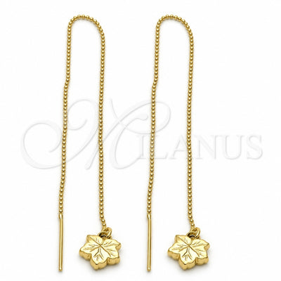 Oro Laminado Threader Earring, Gold Filled Style Leaf Design, Polished, Golden Finish, 5.115.003