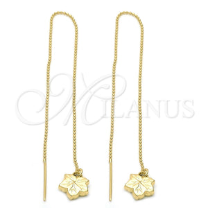 Oro Laminado Threader Earring, Gold Filled Style Leaf Design, Polished, Golden Finish, 5.115.003