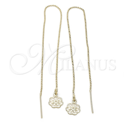 Oro Laminado Threader Earring, Gold Filled Style Flower Design, Polished, Golden Finish, 02.63.1659 for wholesale, main product view