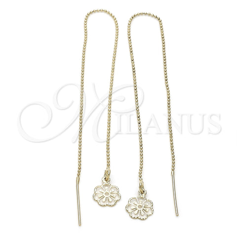 Oro Laminado Threader Earring, Gold Filled Style Flower Design, Polished, Golden Finish, 02.63.1659